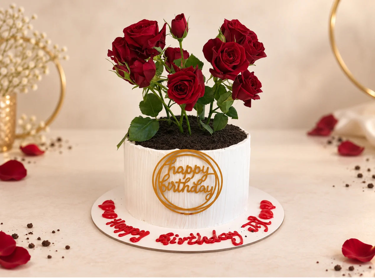 Real Red Rose Flower Cake