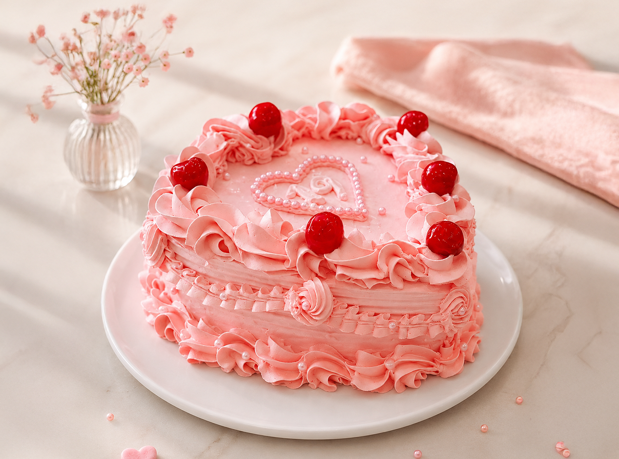 Cherry Kiss Heart Cake