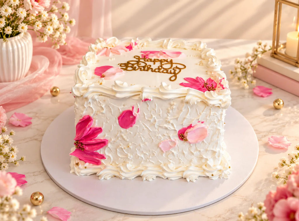Elegant Square Design Birthday Cake