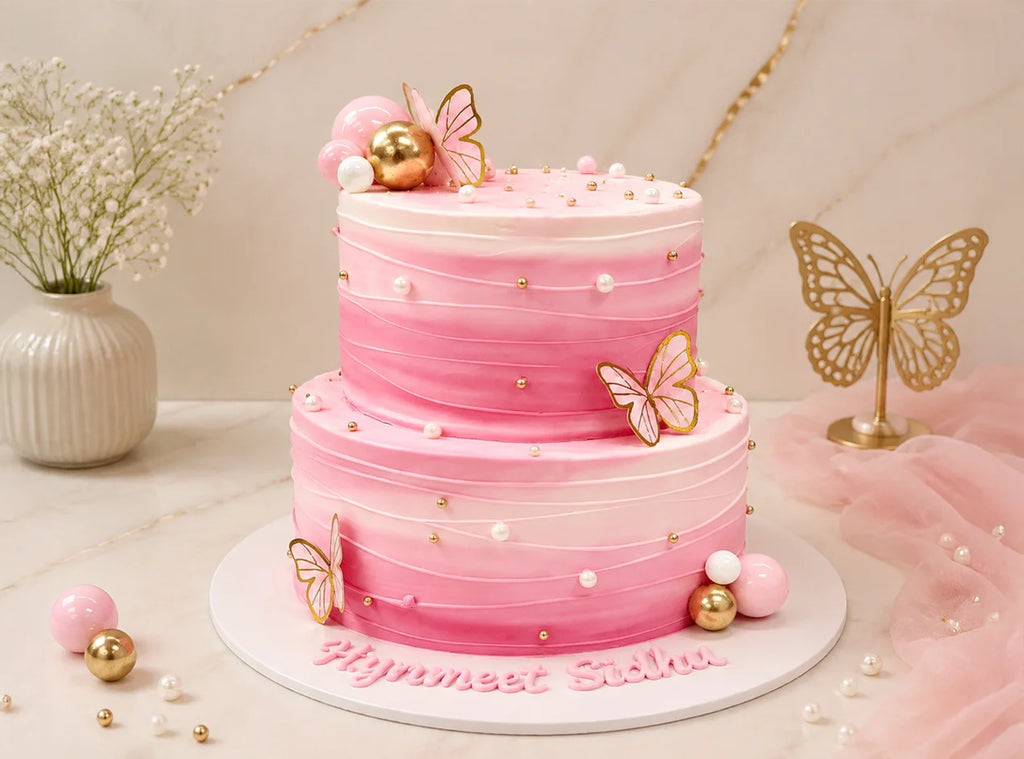 Pink Butterfly Tiered Cake