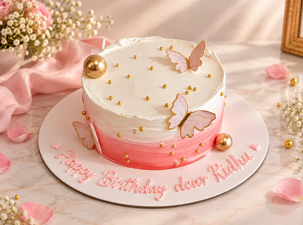 Pink Ombre Butterfly Cake