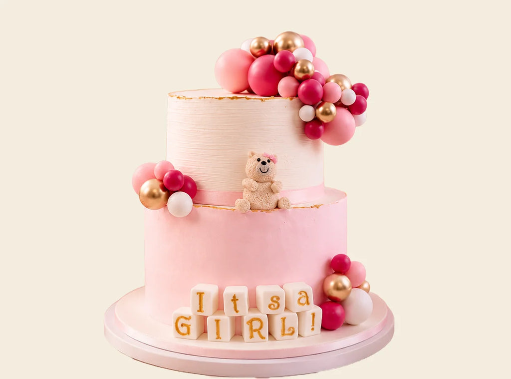 Pink Teddy Bear Baby Shower 2-Tier Cake