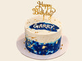 Elegant Blue & Gold Celebration Cake
