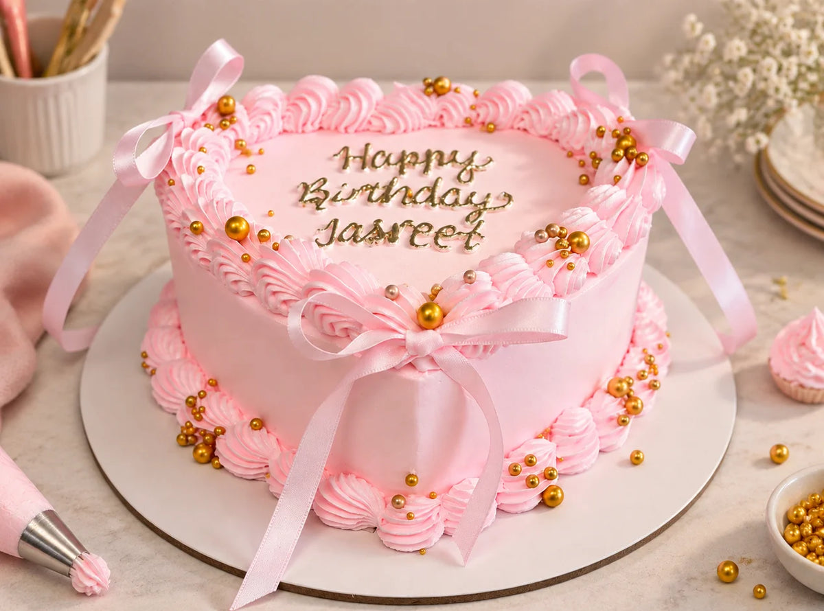 Pink Vintage Heart Bow Cake