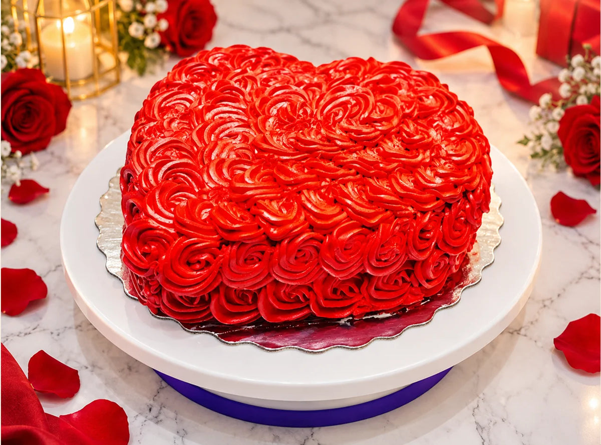 Red Velvet Heart Rosette Cake
