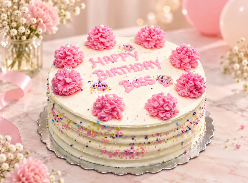 Pink Floral Rosette Cake
