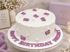 Purple Bow Pearl White Birthday Cake