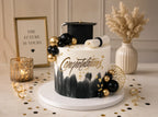 Black & Gold Congratulations Graduation Cake
