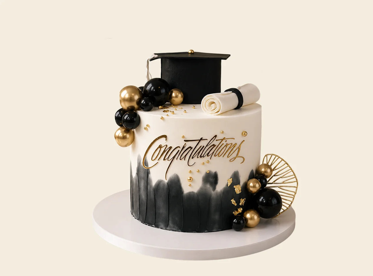 Black & Gold Congratulations Graduation Cake