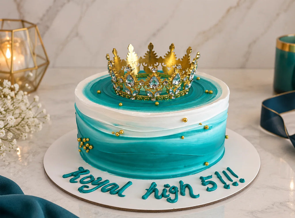 Crown Themed Turquoise Cake
