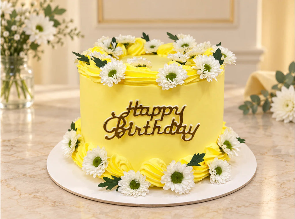 Yellow Floral Birthday Cake