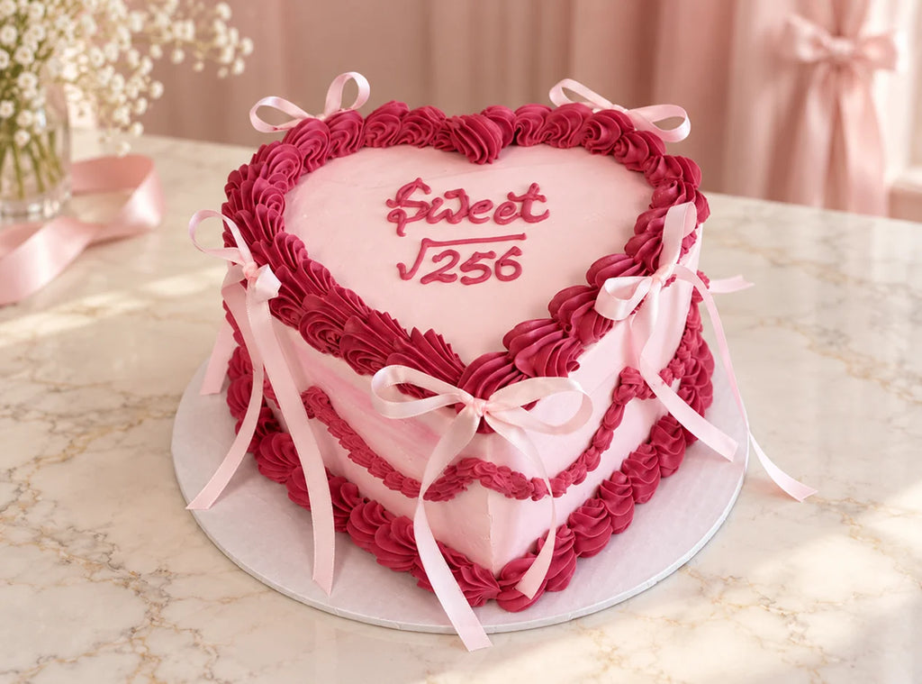 Pink Vintage Heart Cake With Bows