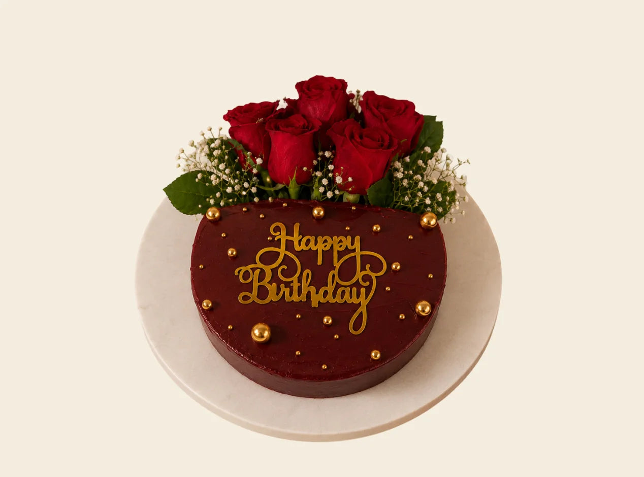 Dark Red Flower Bouquet Cake