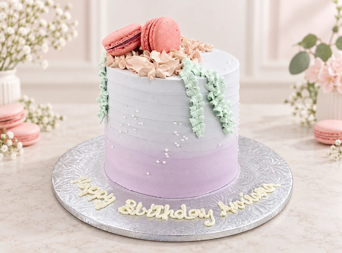 Pastel Pink Macaron Birthday Cake