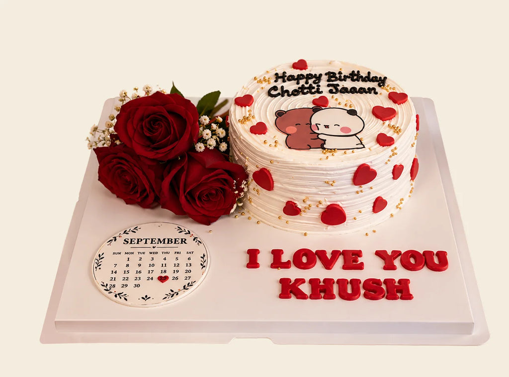 Romantic Bear Couple Cake With Flower
