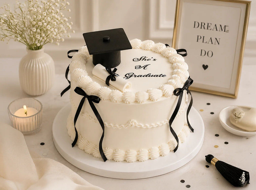 Classic White Graduation Cake