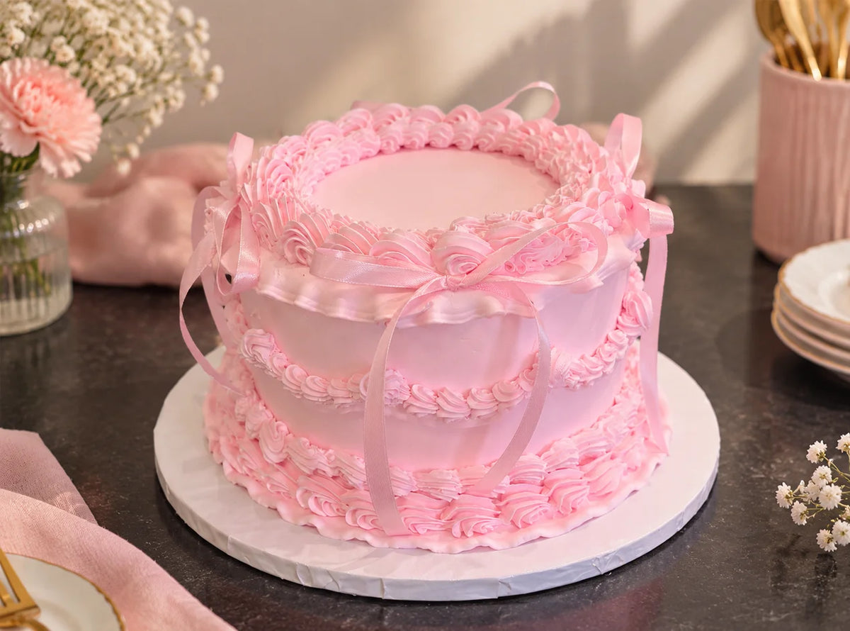 Pink Ribbon Birthday Cake