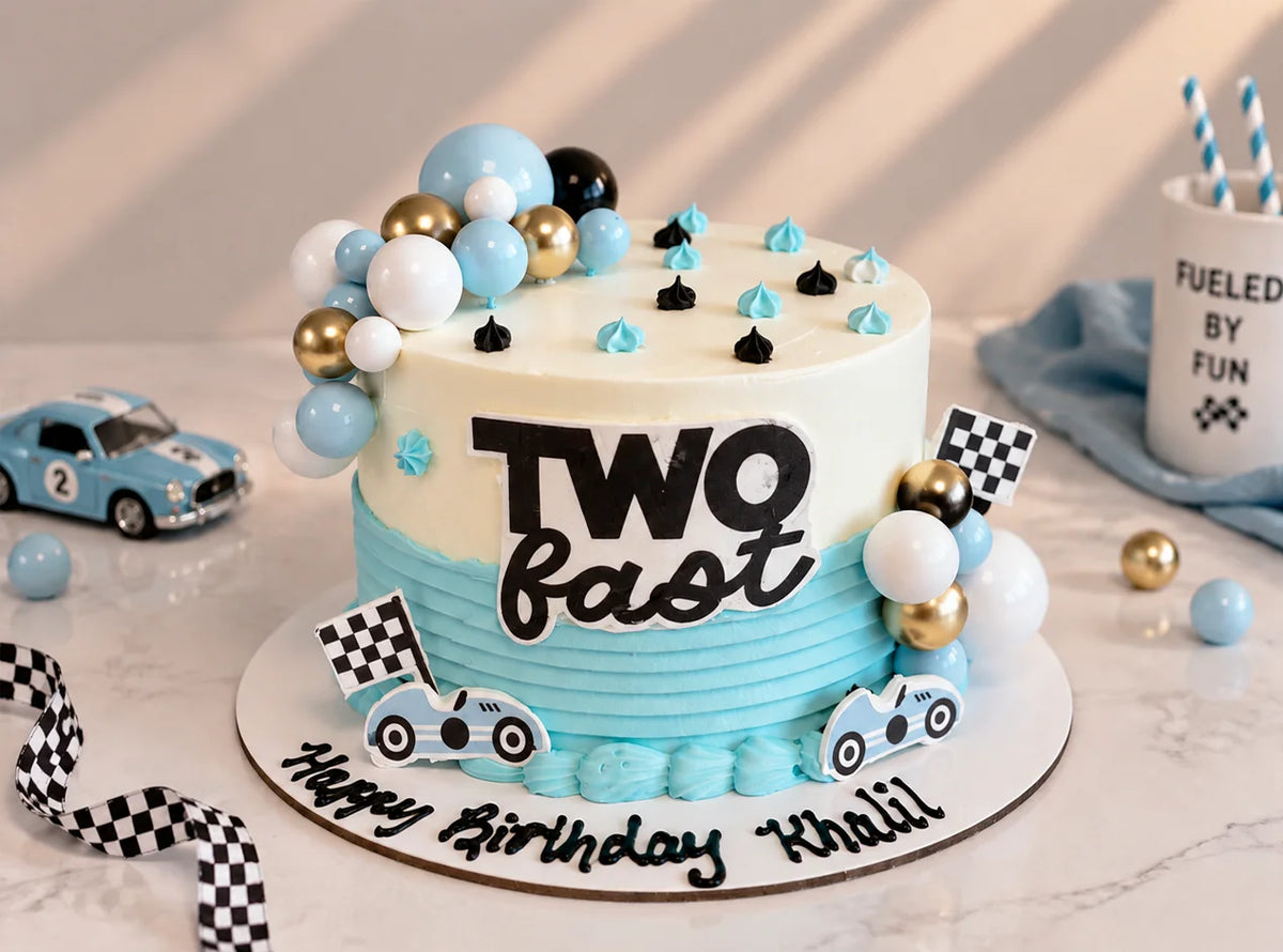 Two Fast Race Car Theme Cake