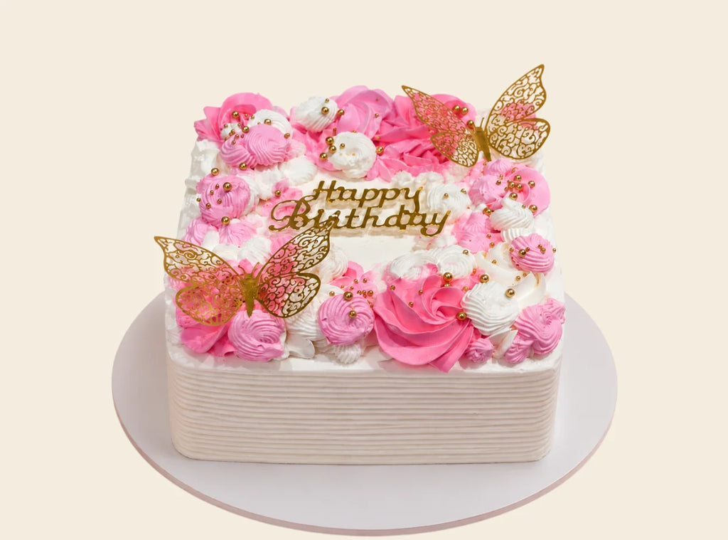 Pink Floral Square Cake