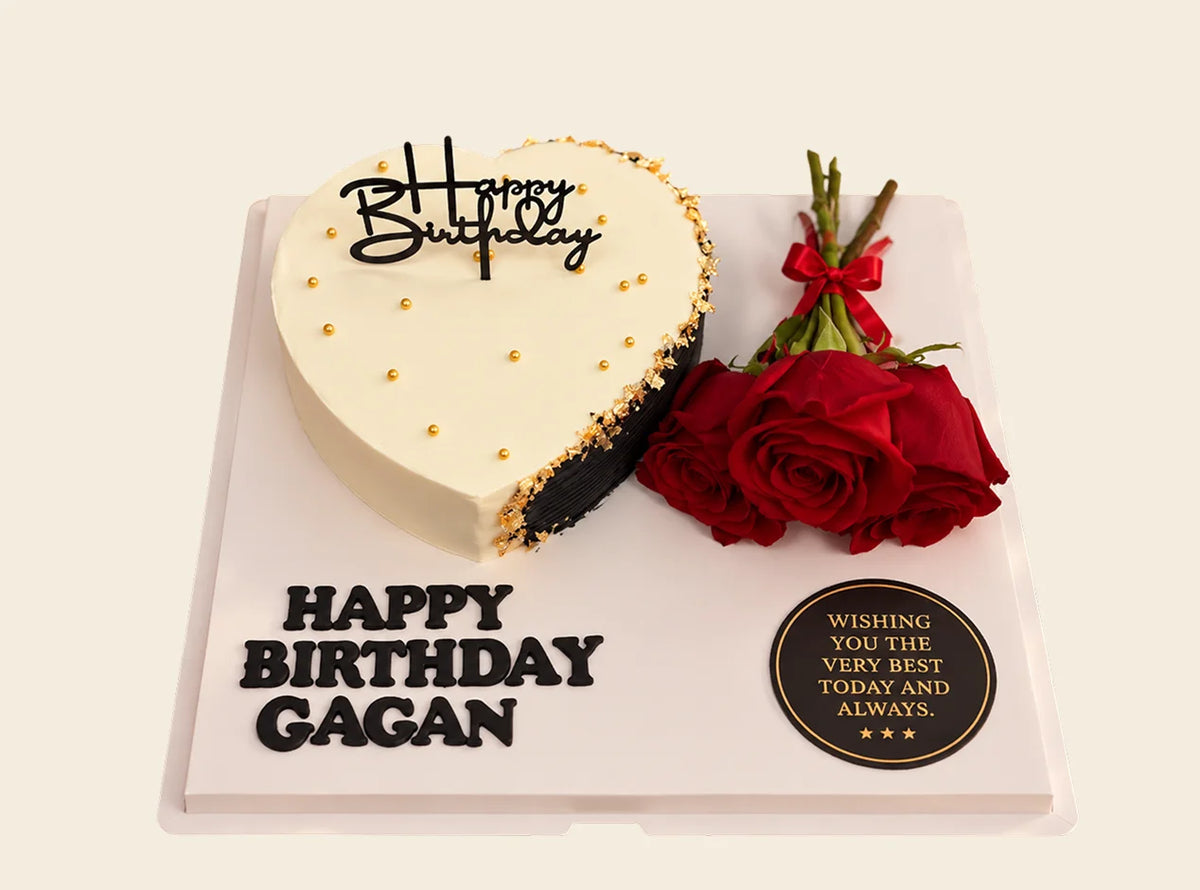 Romantic Heart Birthday Cake With Roses