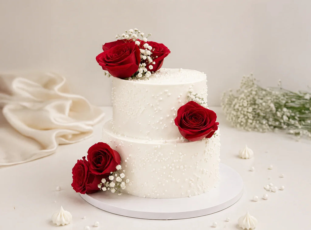 White Pearled Wedding Cake