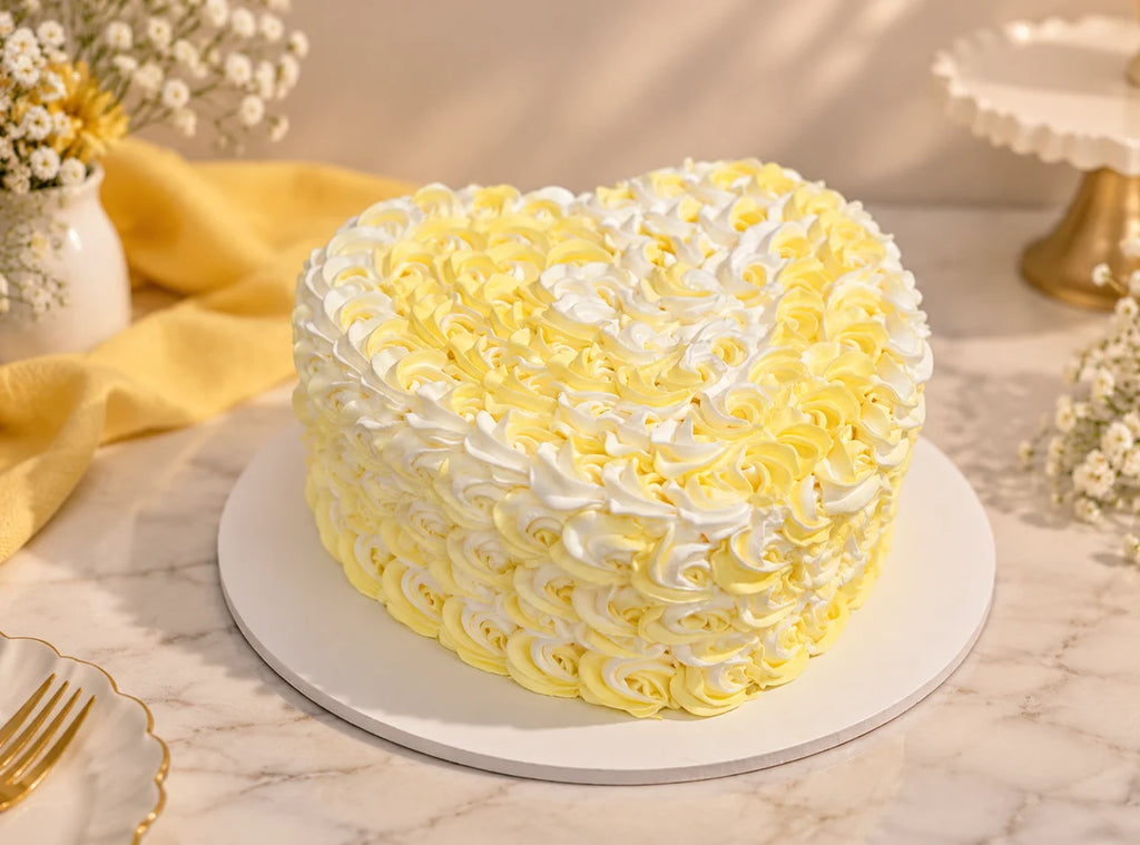 Yellow Floral Buttercream Heart Cake