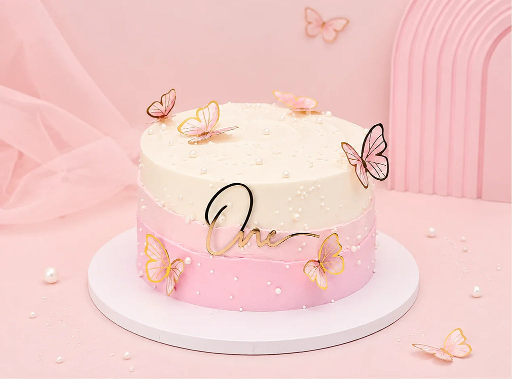 Pink Butterfly First Birthday Cake