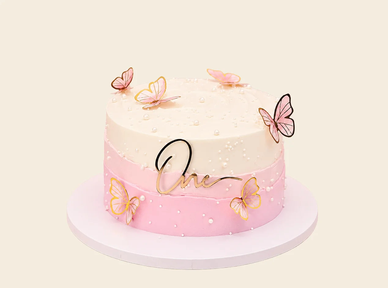 Pink Butterfly First Birthday Cake
