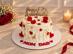 White Anniversary Cake With Red Hearts