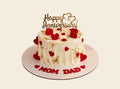 White Anniversary Cake With Red Hearts