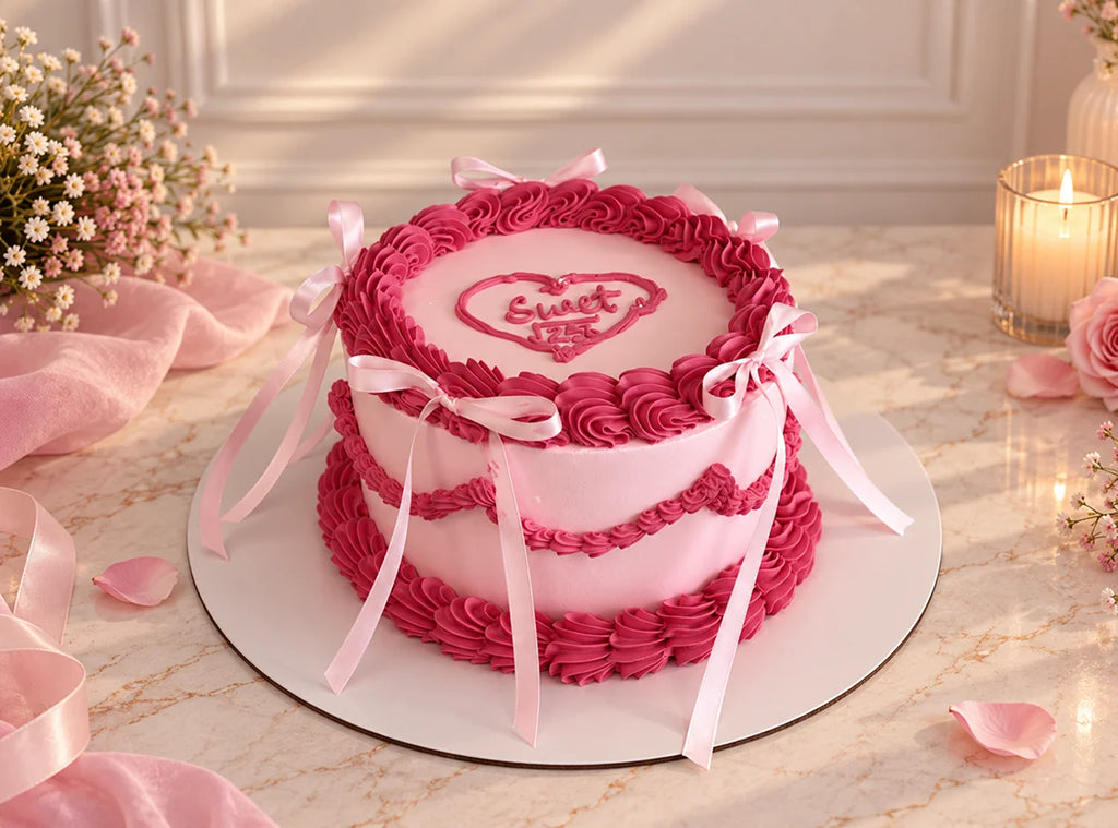 Pink Vintage Ribbon Cake