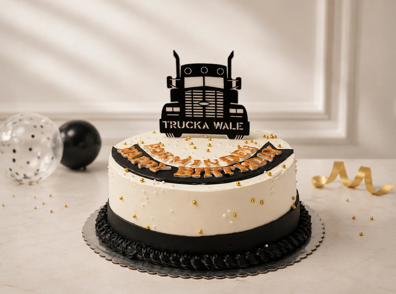 Black and White Truck Themed Cake