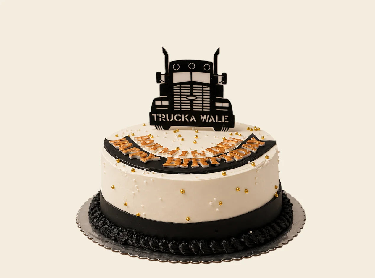 Black and White Truck Themed Cake