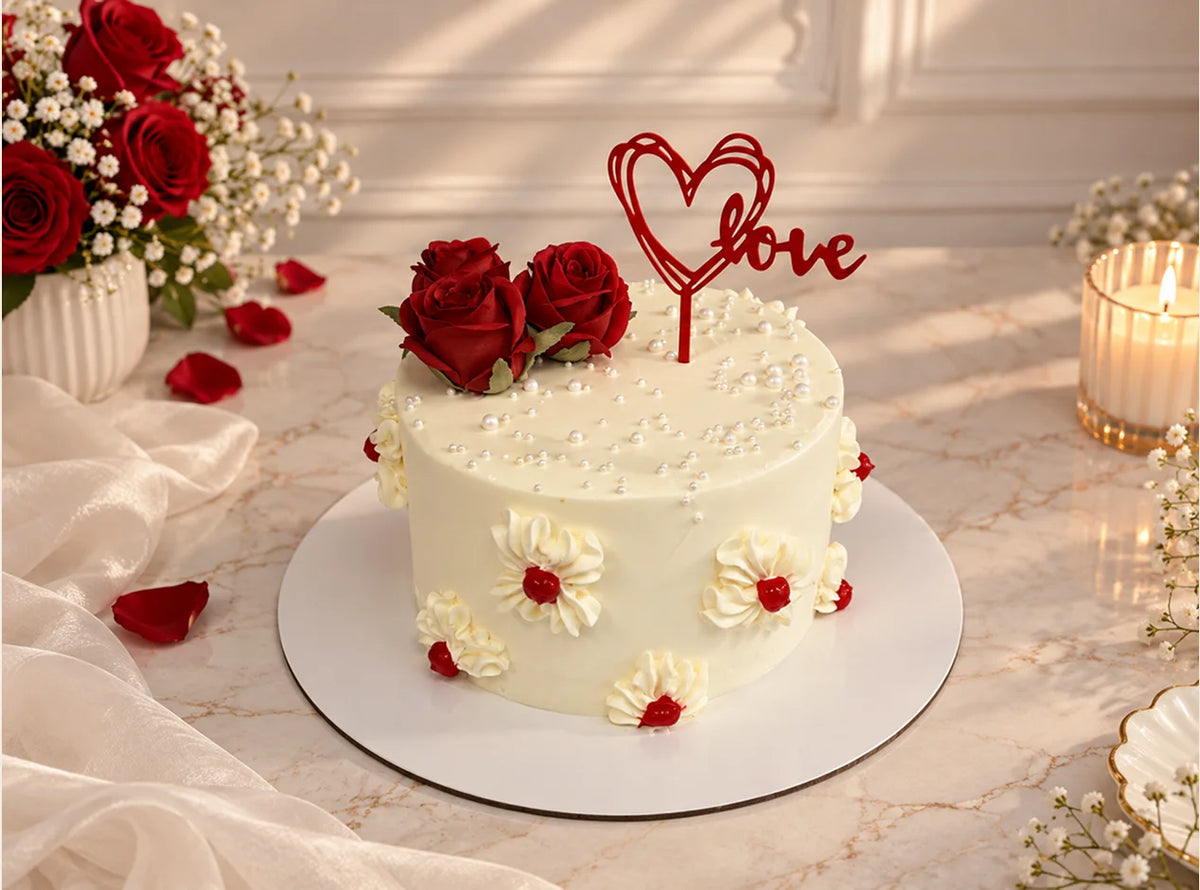 Red Rose Romantic Birthday Cake