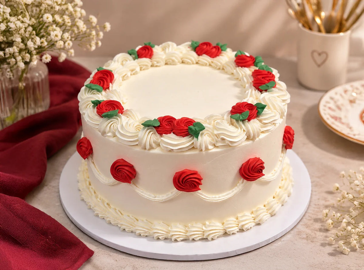 Red Rose Floral Cake
