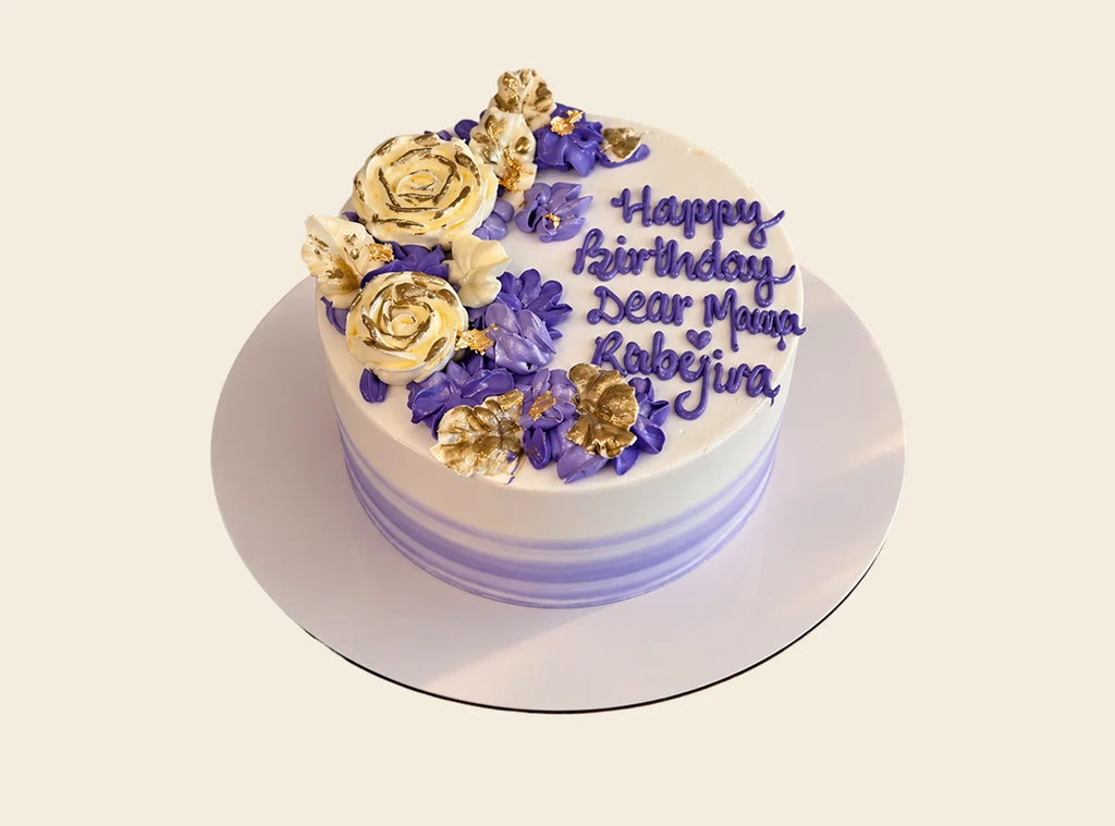 Purple And Gold Floral Birthday Cake