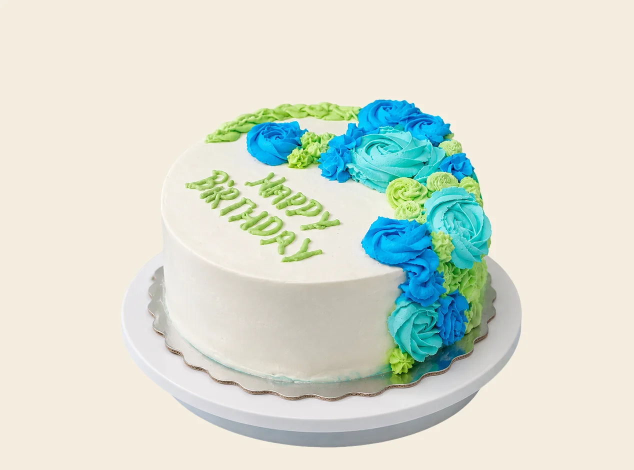Aqua Blossom Birthday Cake