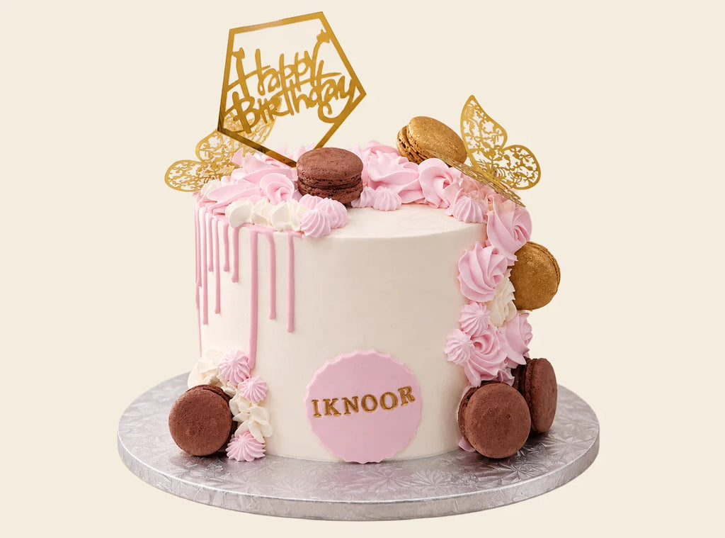 Pink Macaron Drip Birthday Cake