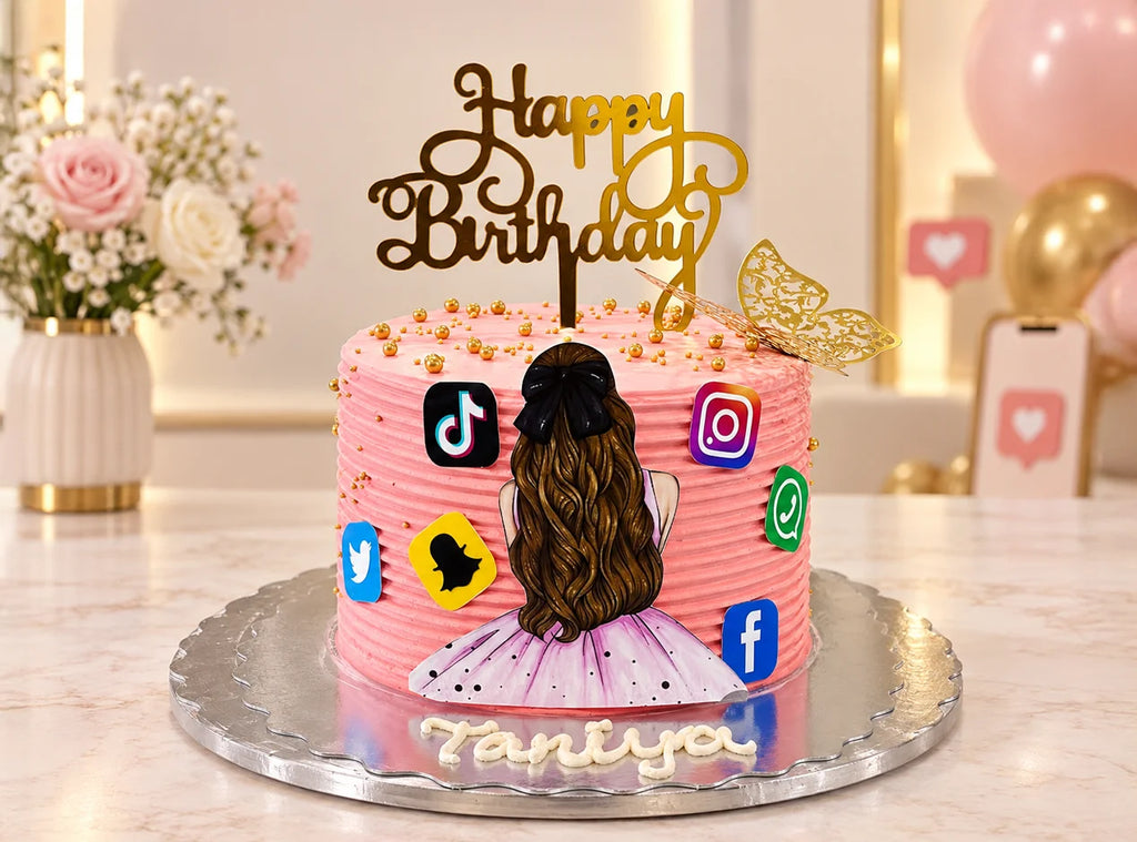 Social Media Theme Birthday Cake