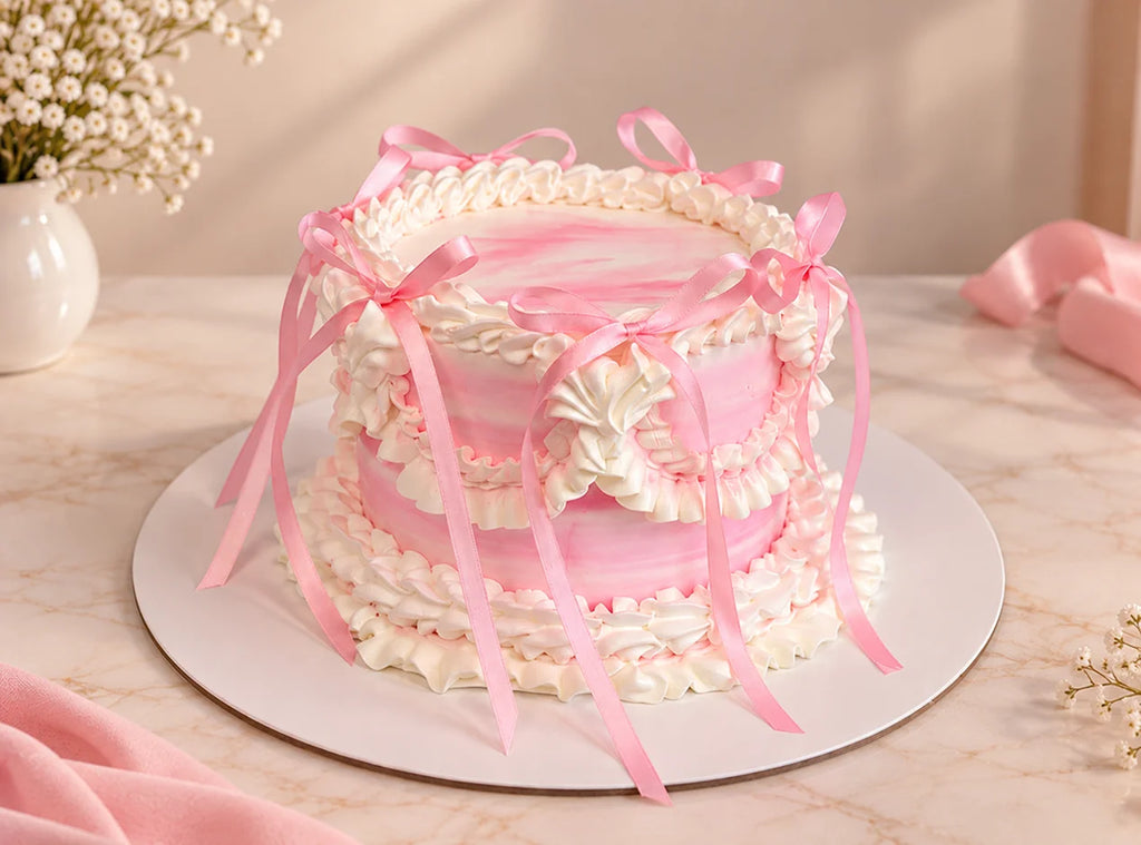 Pink Vintage Ribbon Birthday Cake