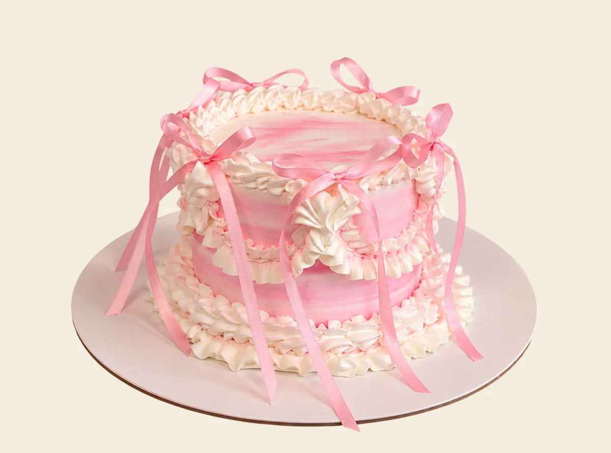 Pink Vintage Ribbon Birthday Cake