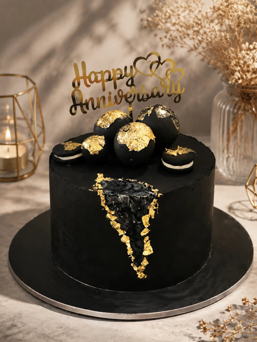 Black & Gold Bliss Anniversary Cake Brampton