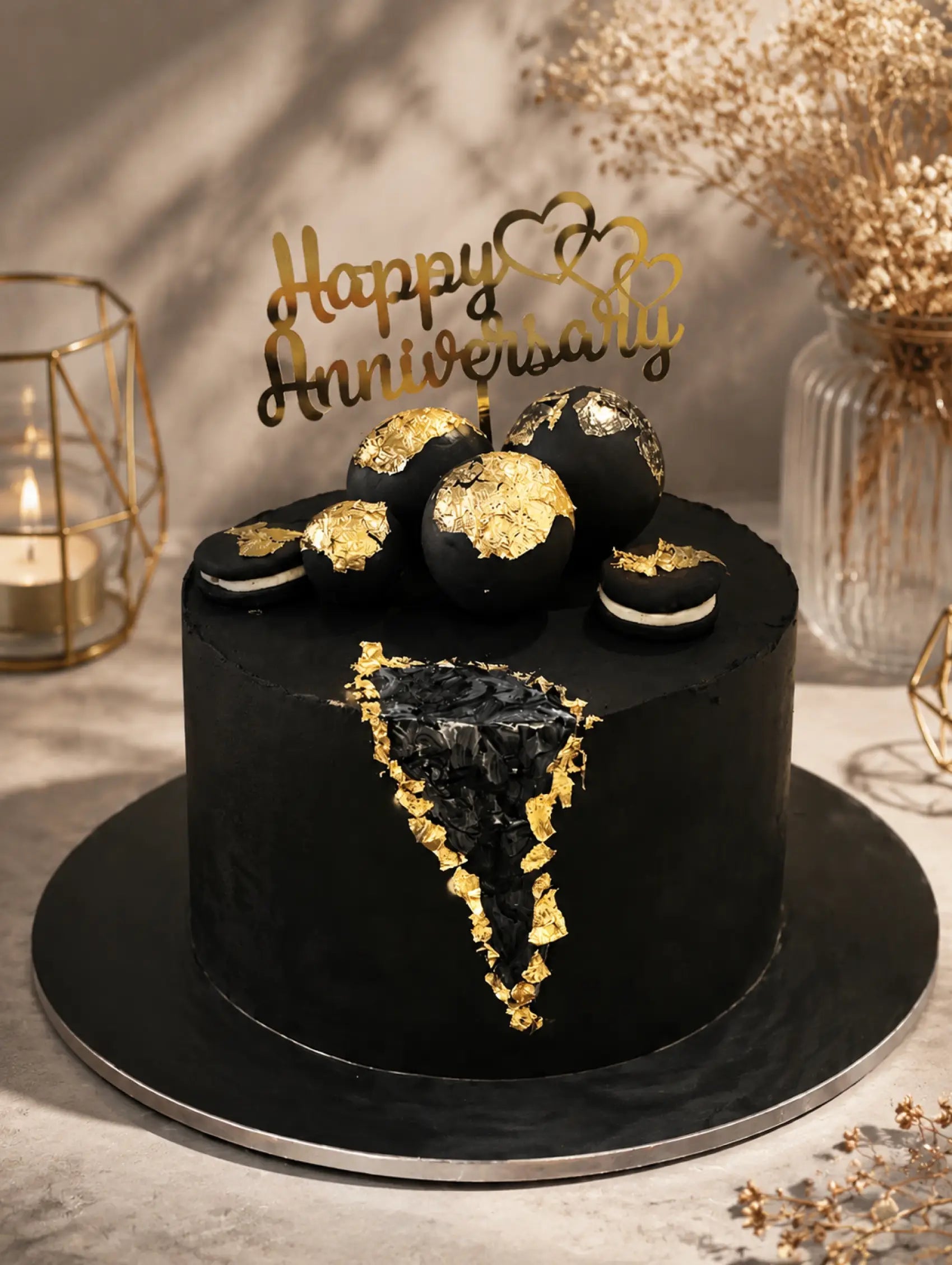 Black & Gold Bliss Anniversary Cake Brampton