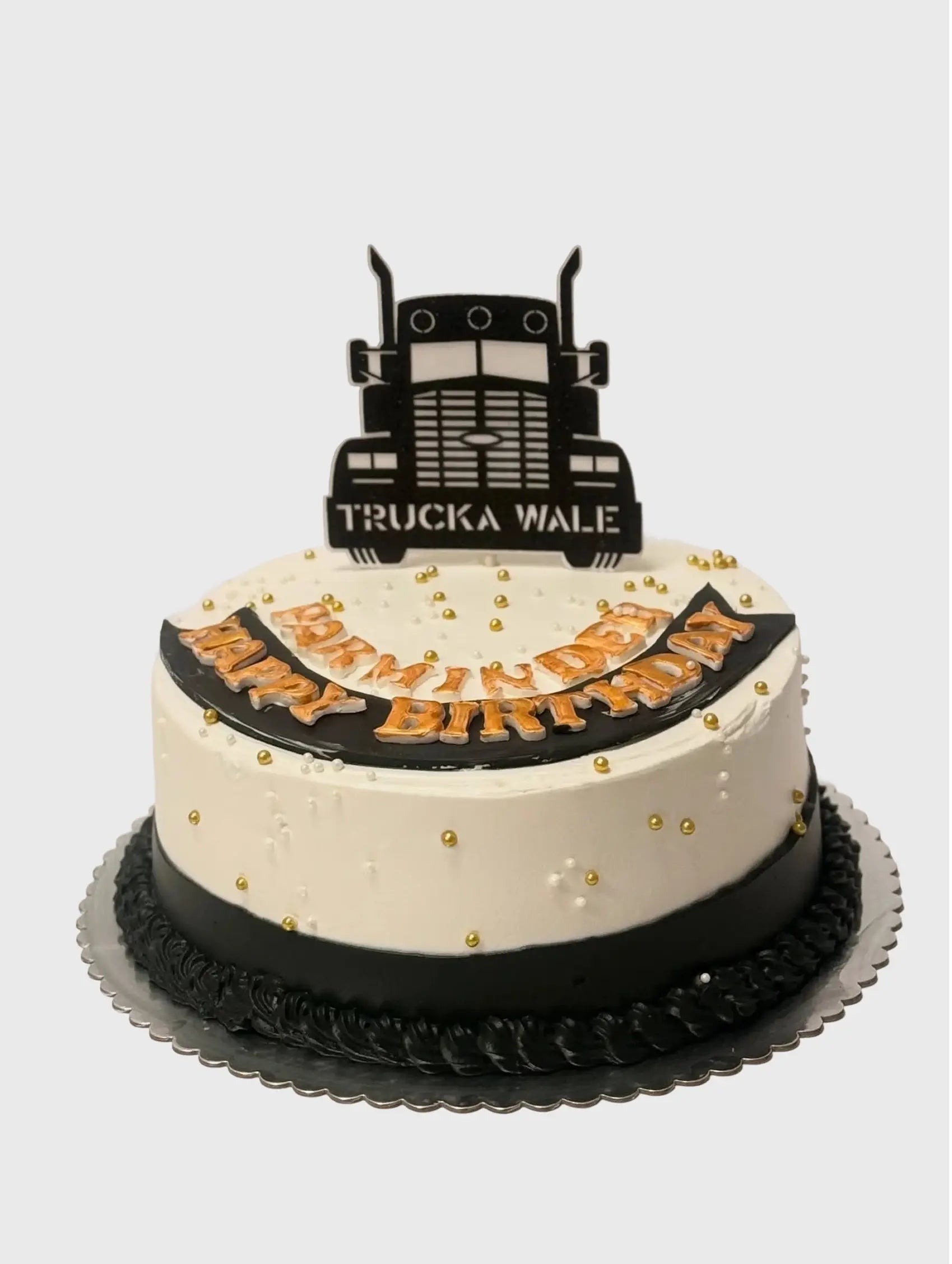 Black and White Truck Themed Cake