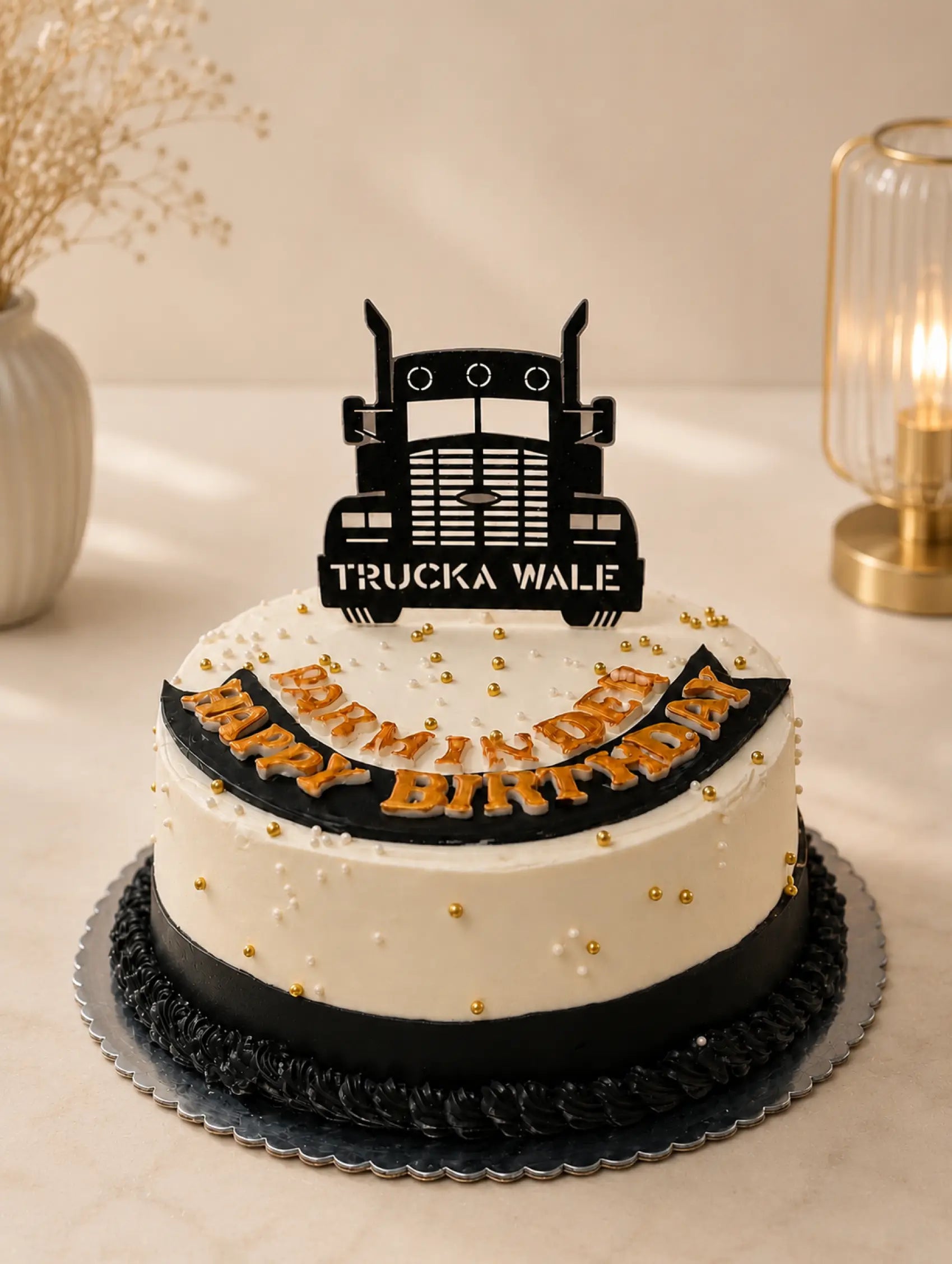Eggless Black and White Truck Themed Cake in Brampton