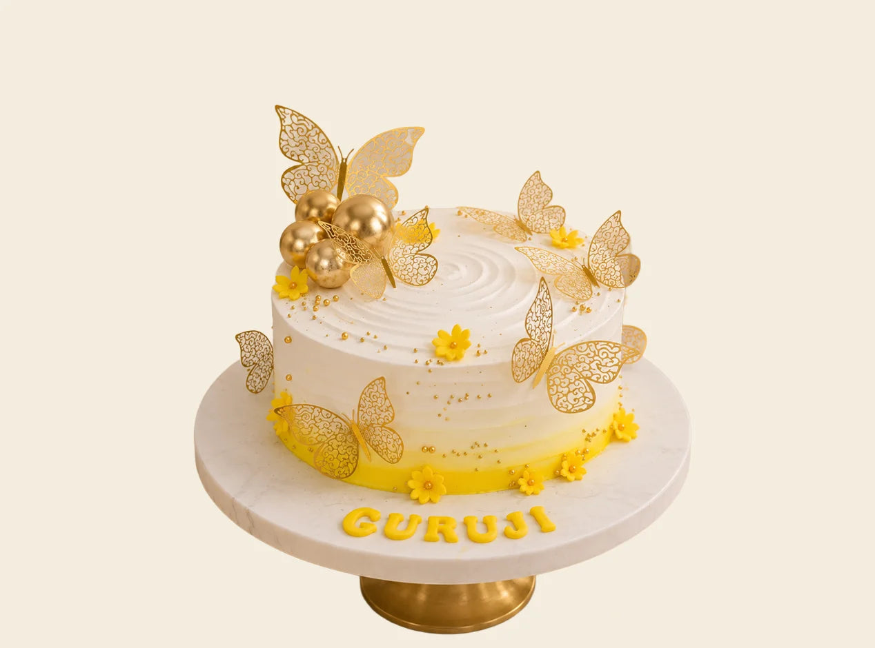 Golden Butterfly Birthday Cake