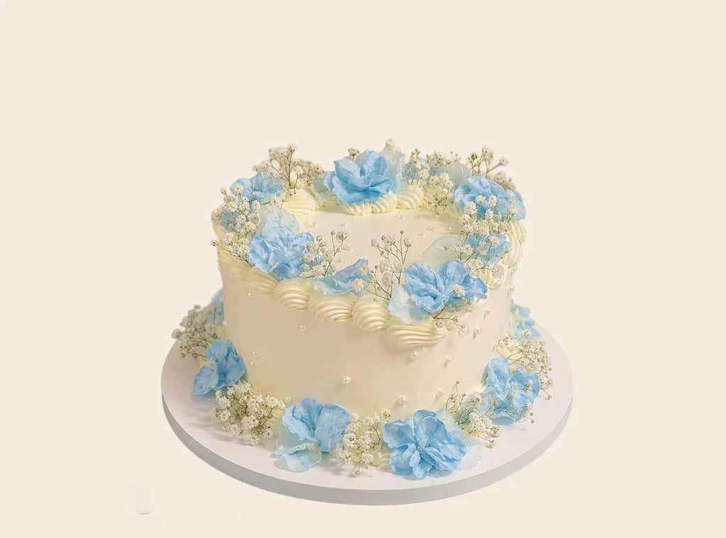 Blue Floral Heart Cake