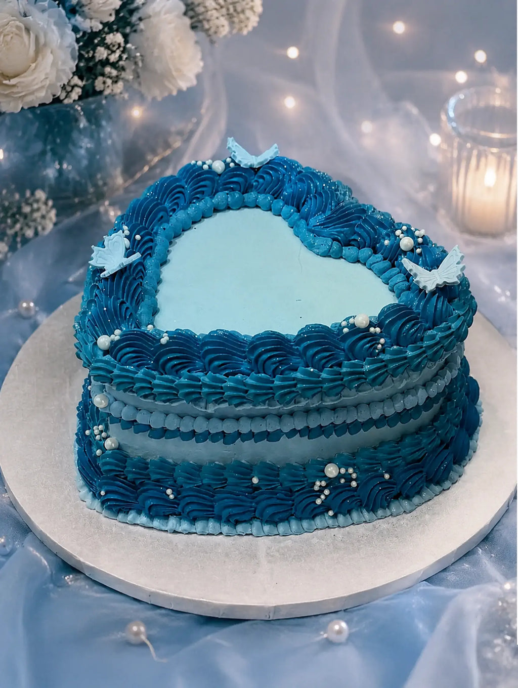 Blue Heart Elegance Cake
