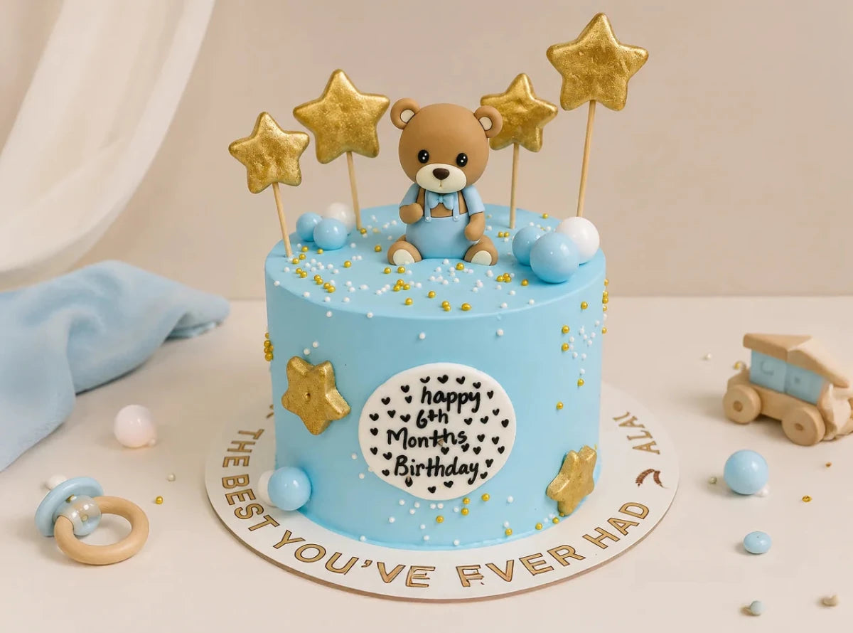 Blue Teddy Birthday Cake - Alagh Cakes
