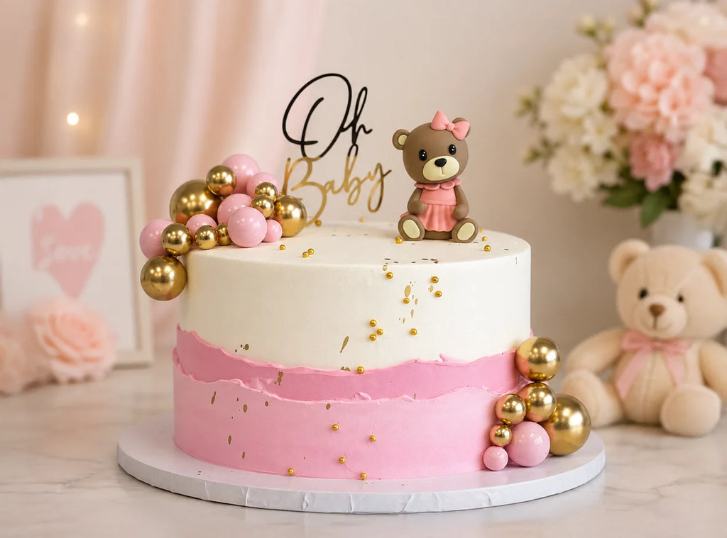 Pink Teddy Bear Baby Shower Cake